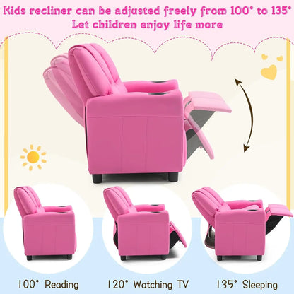 Kids Recliner Chair, PU Leather Sofa with Cup Holder
