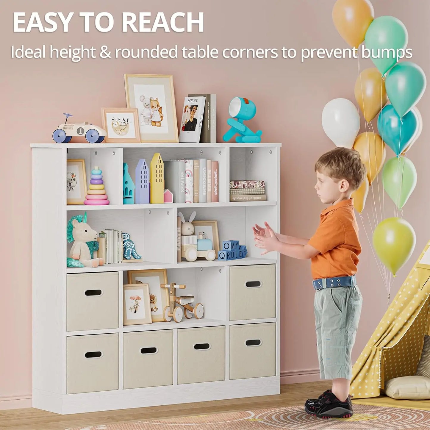 Wooden 12-Cube Storage Organizer Shelf with 6 Bins