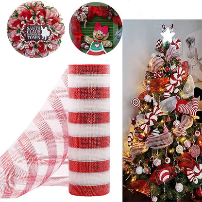 10Yard Christmas Red White Metallic Mesh Ribbon