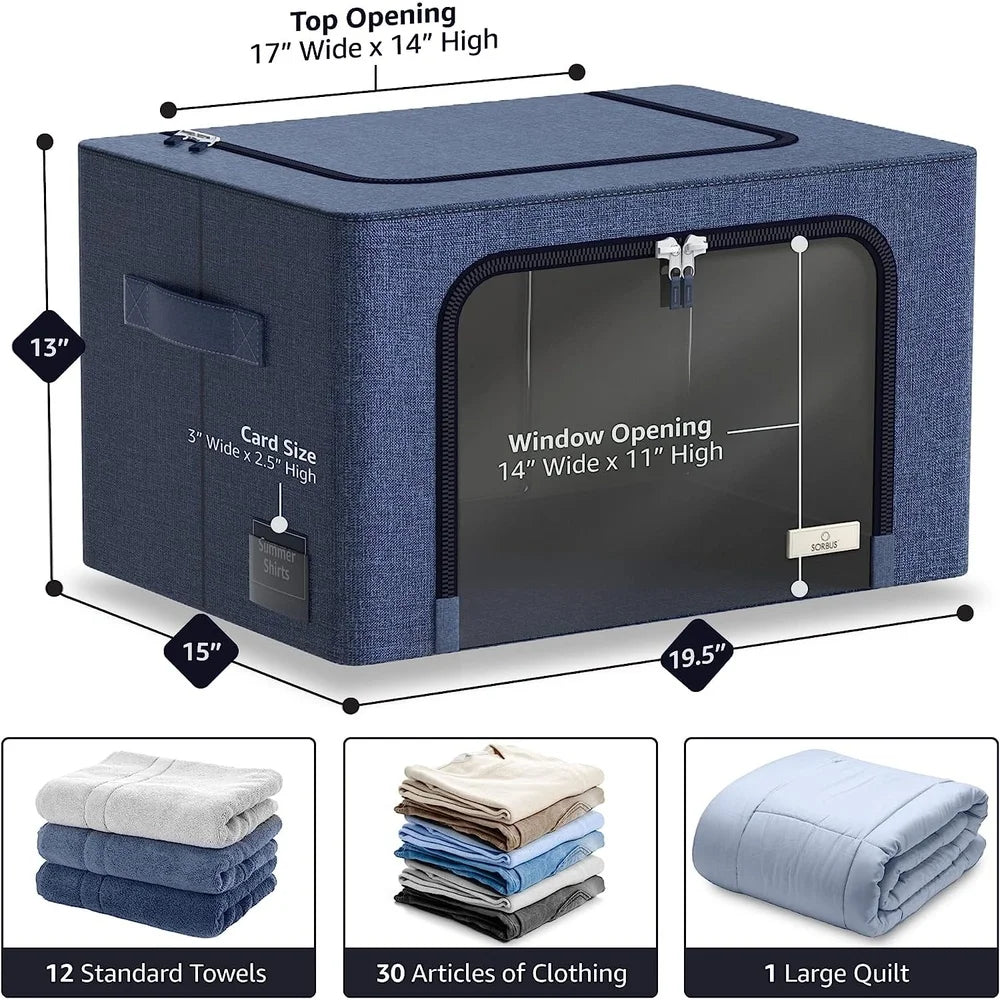 Stackable Foldable Storage Bins with Metal Frame