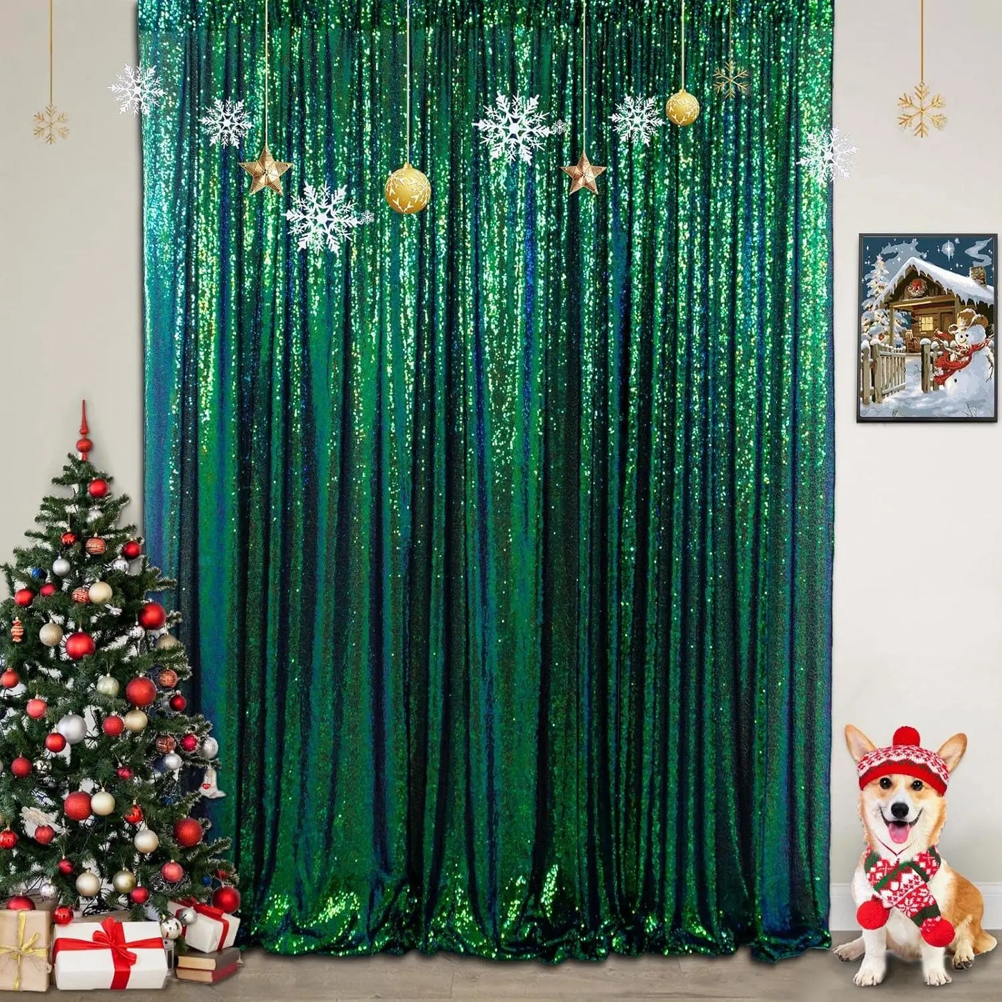Sequin Backdrop Curtains 1 Pcs 4ftx8ft Iride Green Glitter