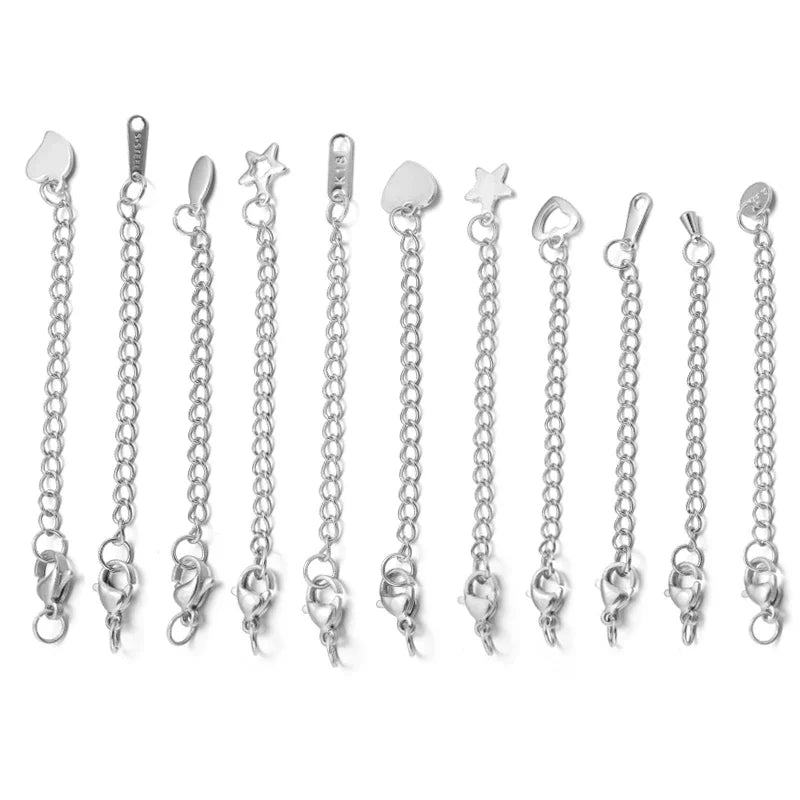 10pcs Stainless Steel Extension Chains Lobster Clasps Connectors