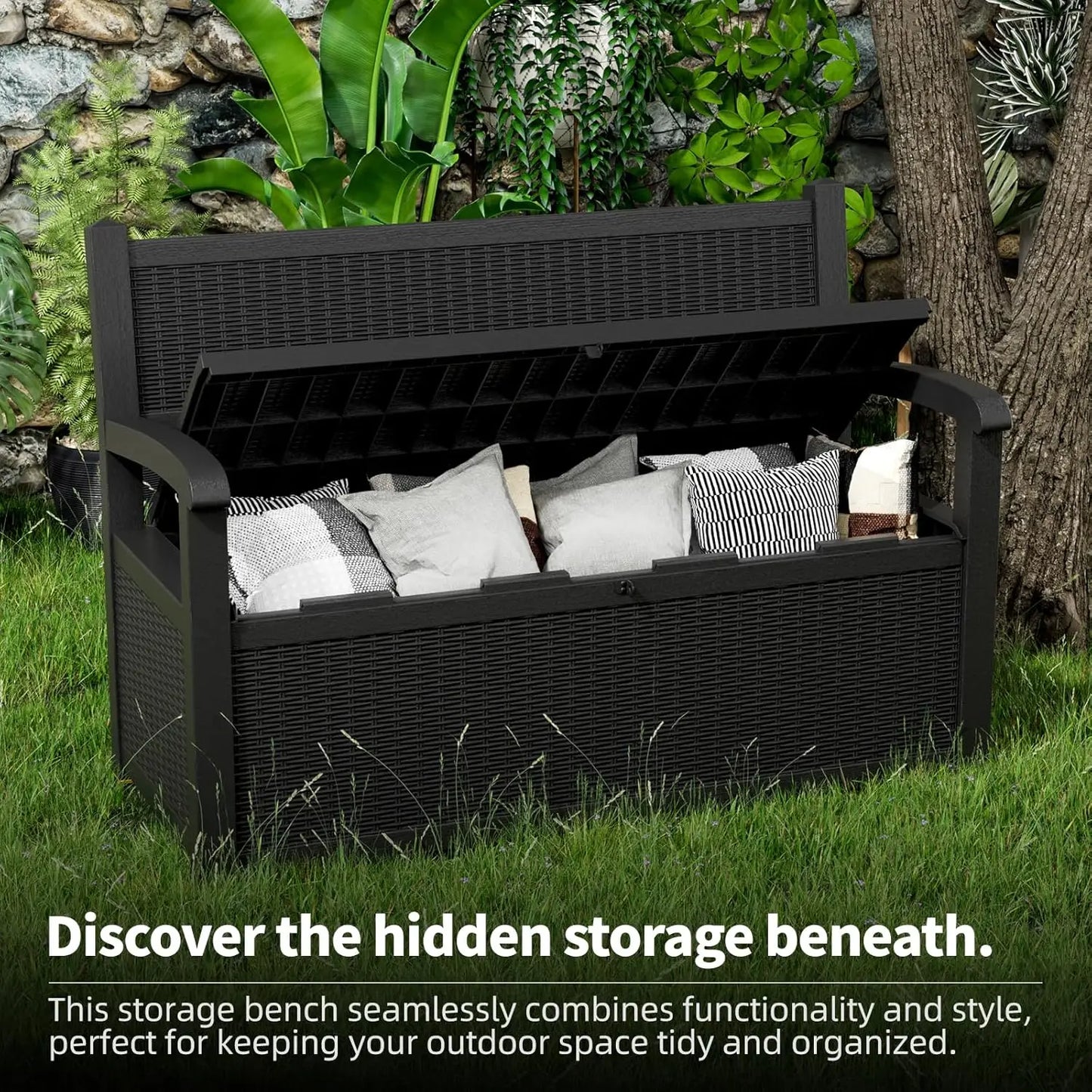 80 Gallon Outdoor Storage Bench Deck Box Waterproof Lockable