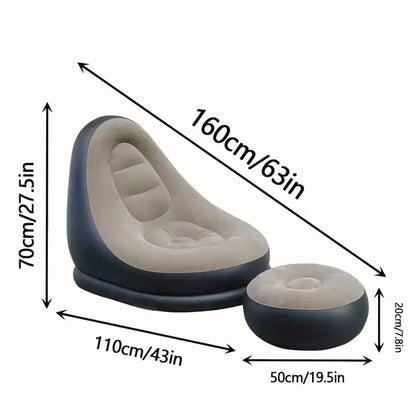2Pcs Lazy Sofa Inflatable Chair Folding Recliner (Sofa + Footrest)