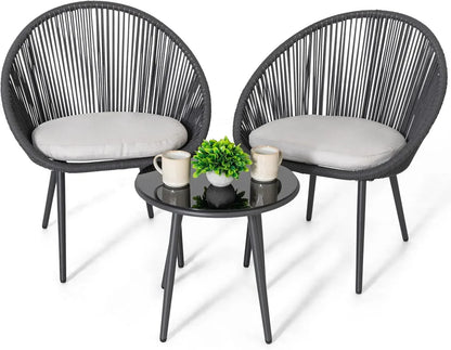 3 Piece Outdoor Bistro Set, Woven Rope Conversation Patio Set