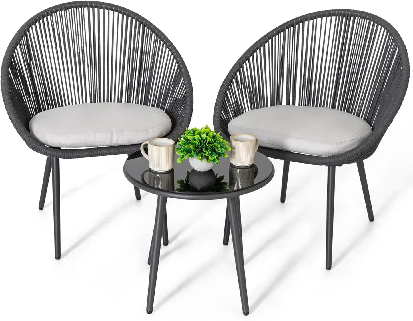 3 Piece Outdoor Bistro Set, Woven Rope Conversation Patio Set