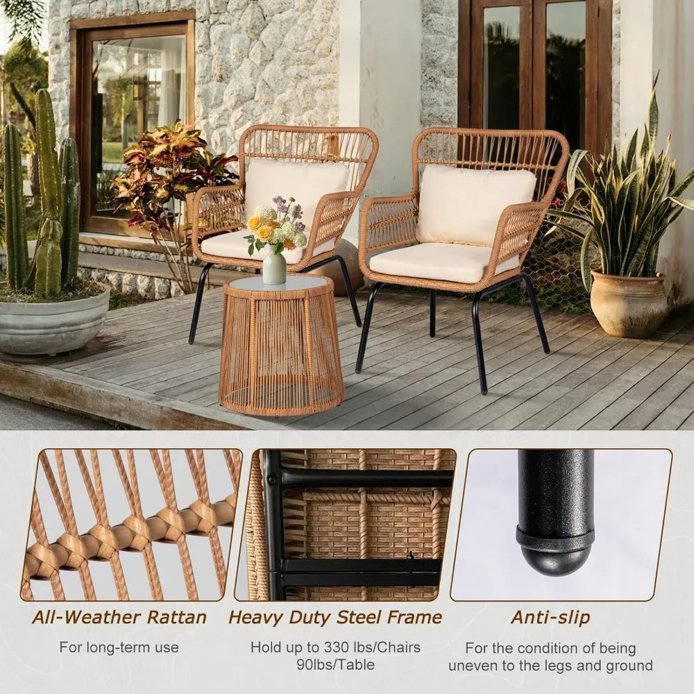 3 Piece Outdoor Wicker Bistro Set