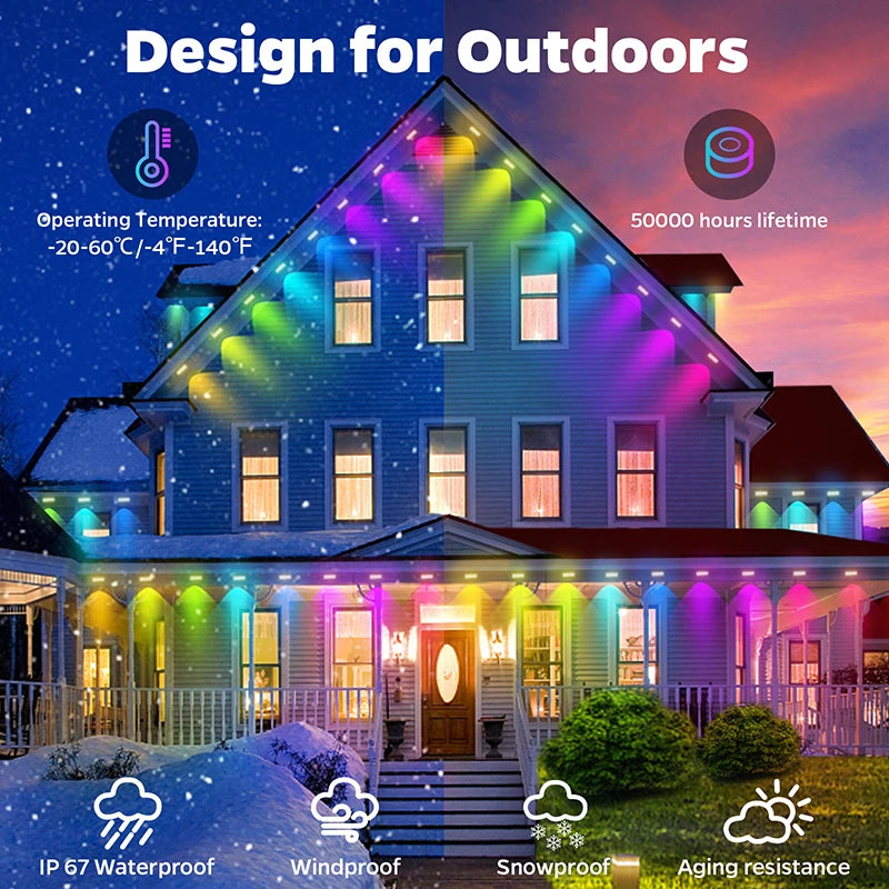 300FT 180LED Permanent Eaves LED Lights Outdoor Waterproof String Lights