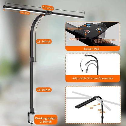 Double Head LED Desk Lamp, 5Color Modes and 5 Dimmable Eye Protection lamp