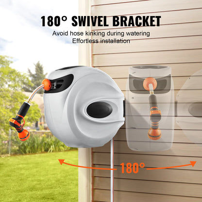 Retractable Hose Reel 180° Swivel Bracket Wall-Mounted Garden Water Hose Reel
