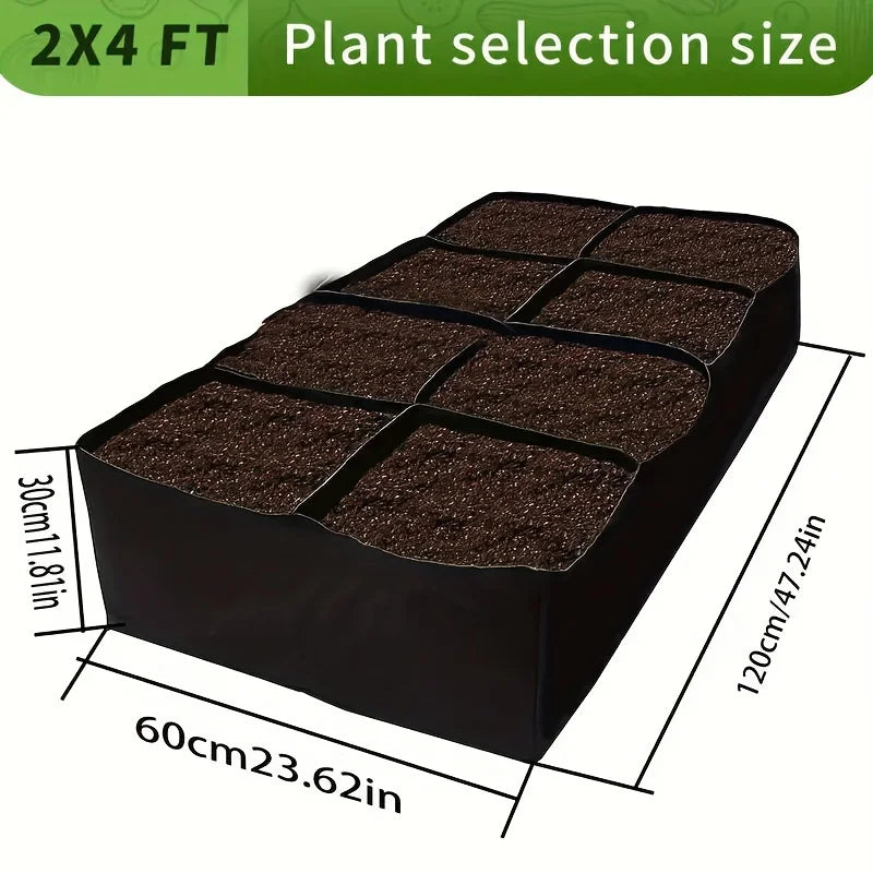 Garden Bed, 128 Gallon 8 Grids Plant Grow Bags, 3x6FT