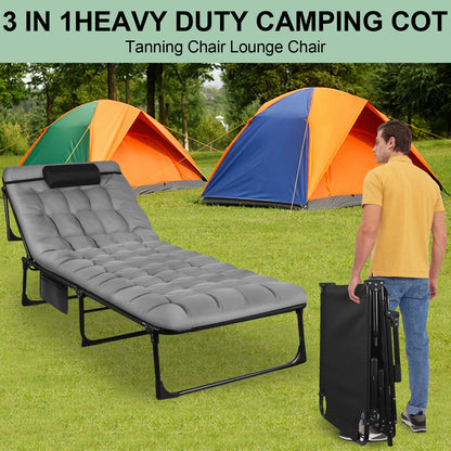 Portable Folding Camping Cot - 3-Position Adjustable