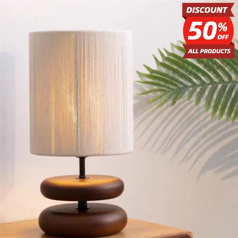 Solid Wood Table Lamp  Jute Rope Table Lamp