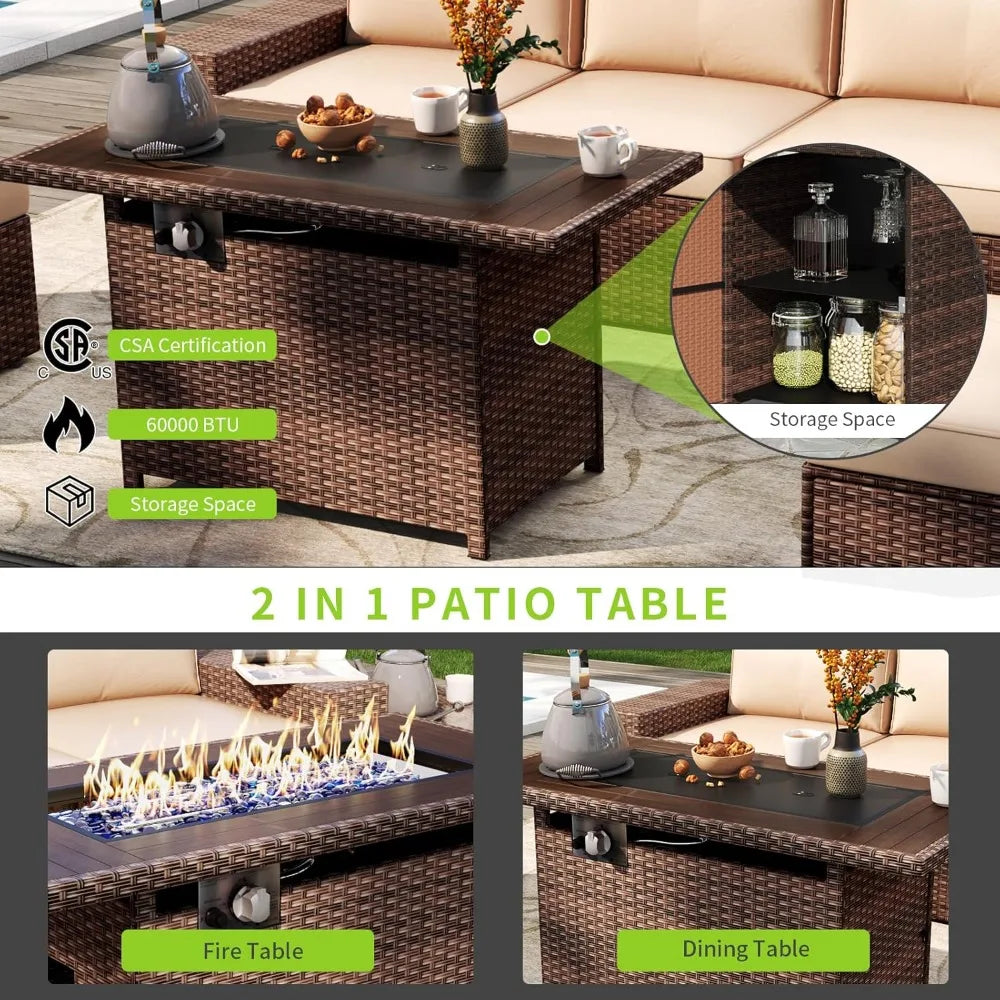 7 Piece Patio Furniture Set with 44 Inch Fire Pit Table
