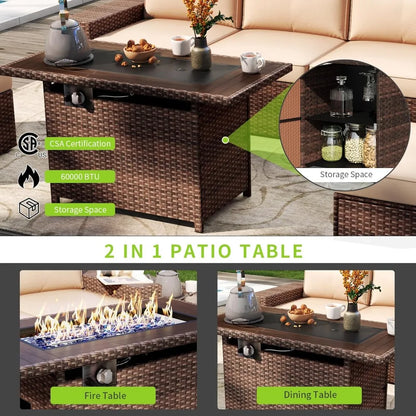 7 Piece Patio Furniture Set with 44 Inch Fire Pit Table