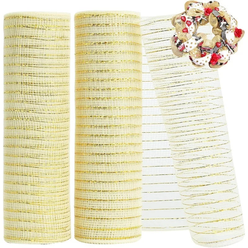 Golden Grid Ribbon Christmas Tree Decoration Mesh Tulle Roll