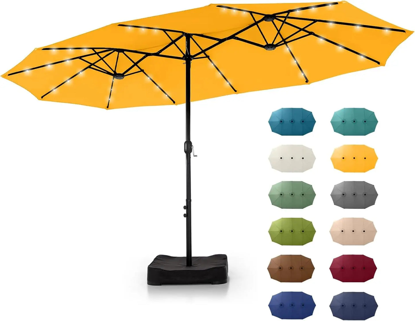15 ft Rectangle Patio Umbrella with Solar Lights and Base Included