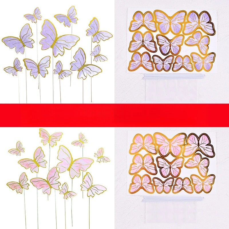 10/50pcs Butterfly Cake Toppers, Elegant Purple & Pink Paper Decorations