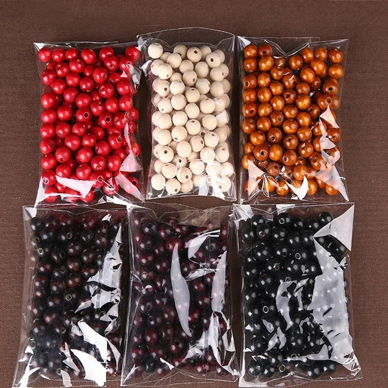 4mm-20mm Big Hole Round Natural Wooden Brown Coffee Beads