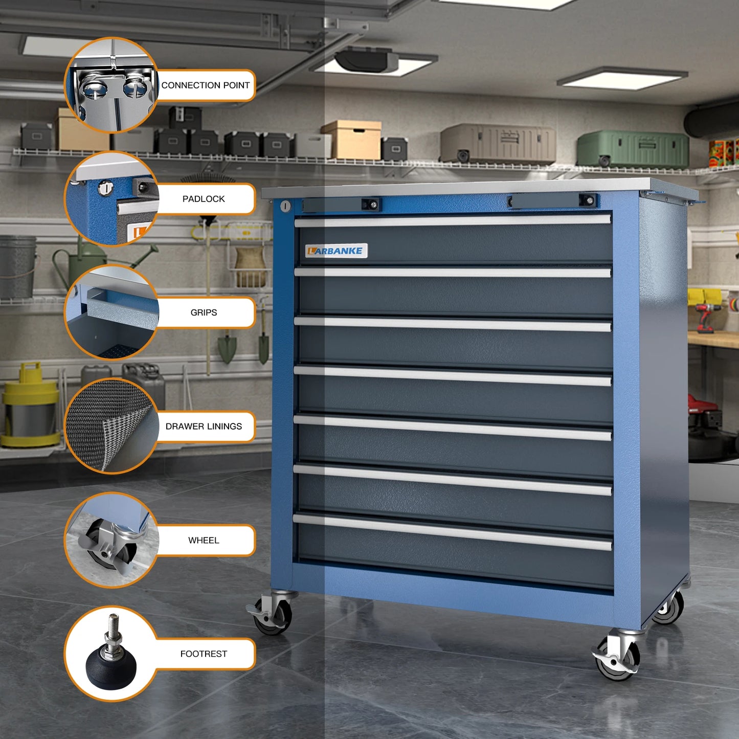 7-Drawer Rolling Tool Chest Toolbox,with 360° Lockable Wheels