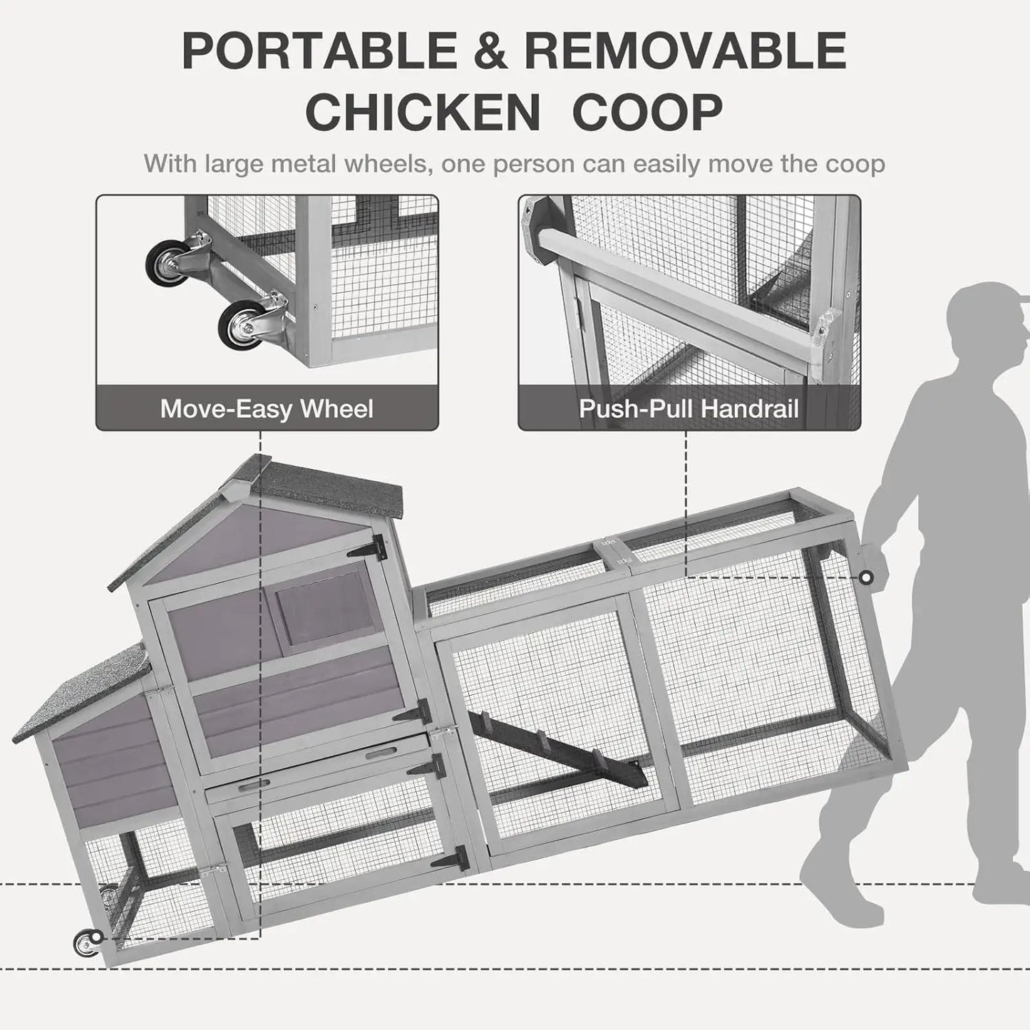 Chicken Coop for Outdoor with Wheels, Nesting Box