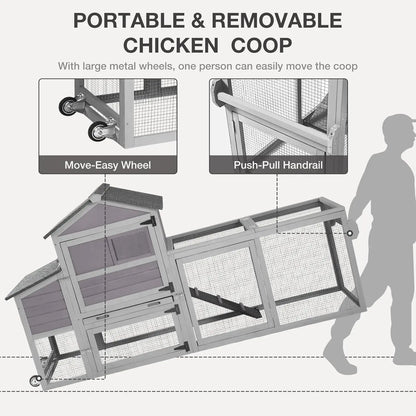 Chicken Coop for Outdoor with Wheels, Nesting Box