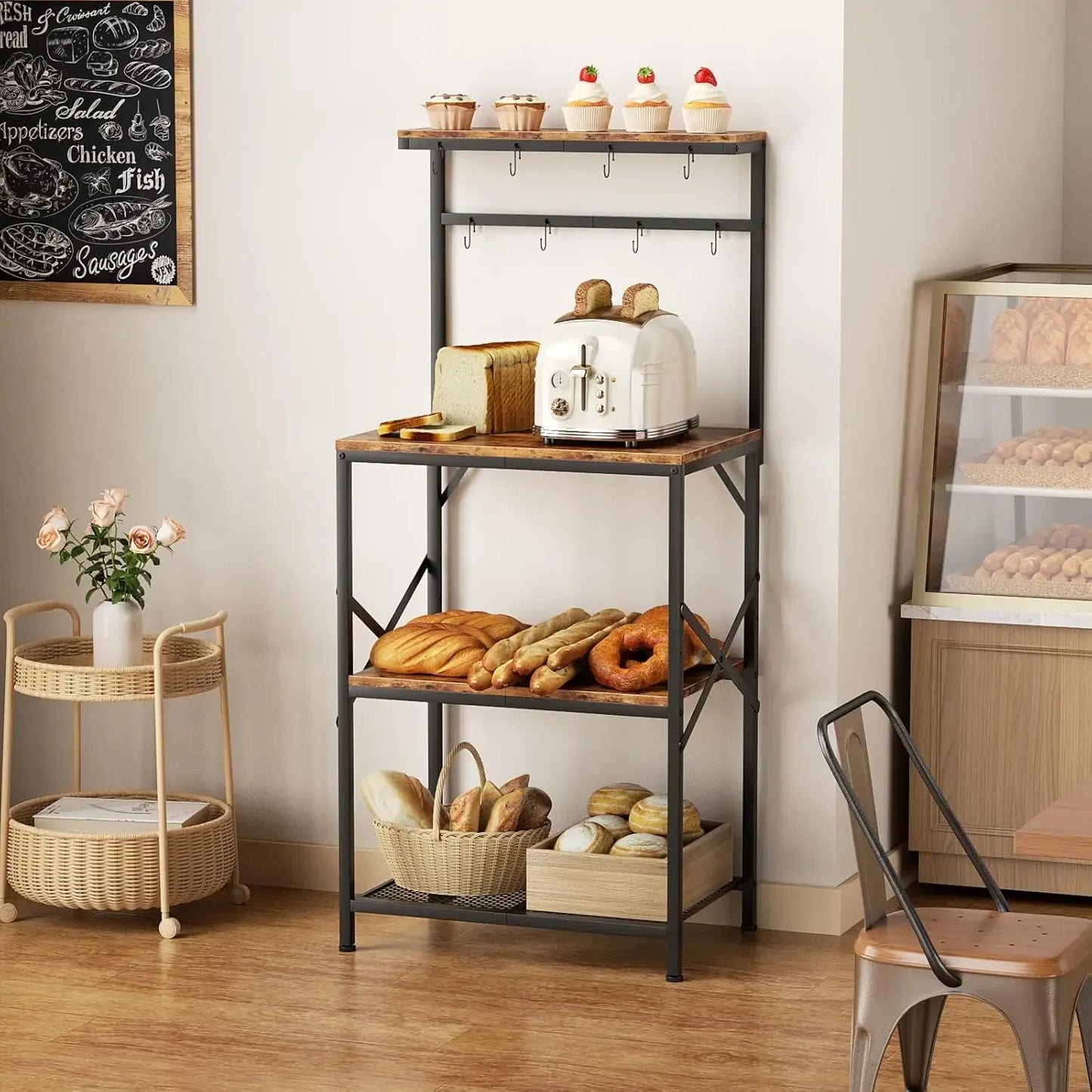 Bakers Rack with Storage Shelves, Small Coffee Bar