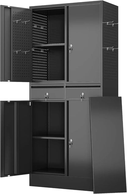 Garage Storage Cabinet, Metal with 1 Locking Door and 2 Drawers