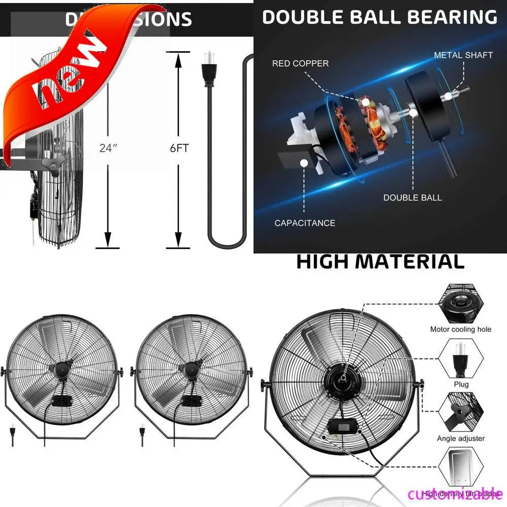 2025new-24 Inch Industrial Wall-Mounted 3-Speed Metal Fan
