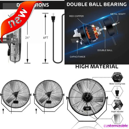 2025new-24 Inch Industrial Wall-Mounted 3-Speed Metal Fan