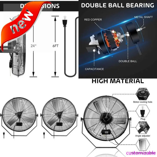 2025new-24 Inch Industrial Wall-Mounted 3-Speed Metal Fan