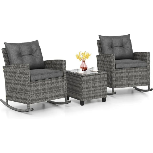 3 Piece Patio Furniture Rocking Bistro Set Wicker