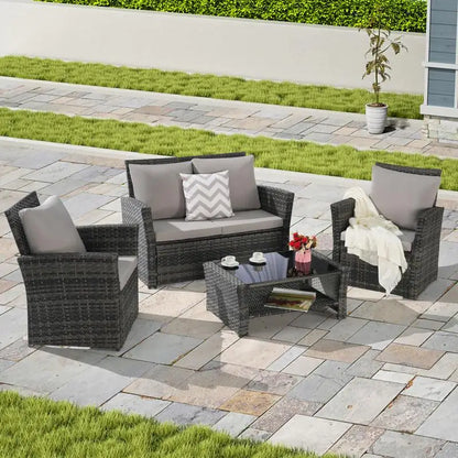 4-Piece Outdoor Patio Furniture Set - Rattan Wicker