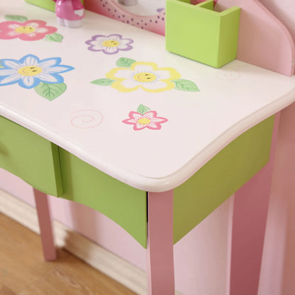 Kids Vanity Set Makeup Table Chair Set with Mirror Drawer