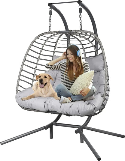 Hammock Swing Chair with Double Hanging Egg Chair, Stand,  Cushion