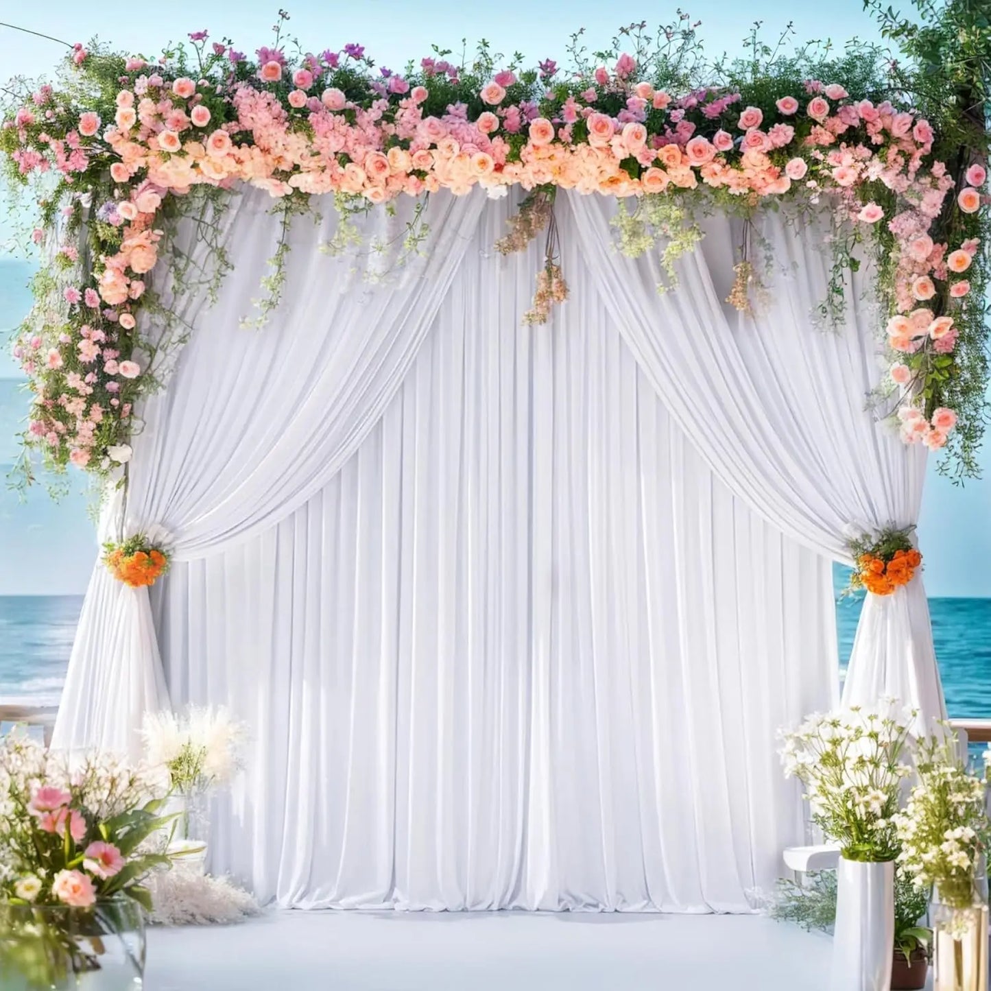 20x10 ft Wrinkle Free White Backdrop Curtains.  4 Panels 5x10ft for Wedding Birthday