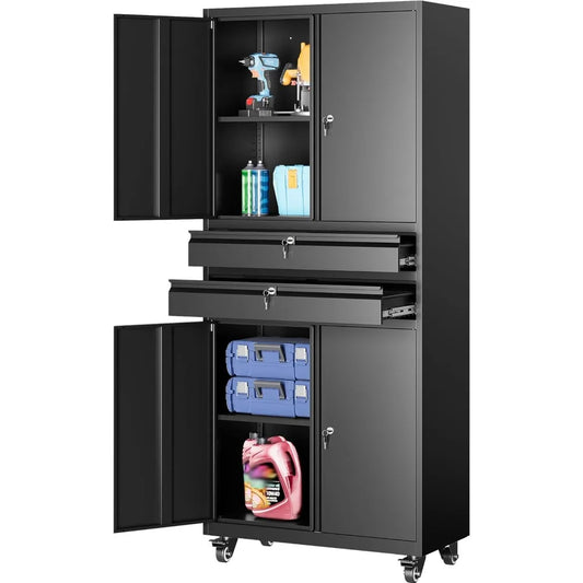 Metal Storage Cabinet with Wheels and Drawers and Adjustable Shelves 3"