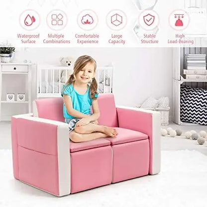2-in-1 Kids Sofa, PVC Leather Lounger Bed