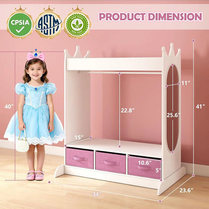 Kids Dresser with Mirror & Drawers, Playroom Storage Closet, White