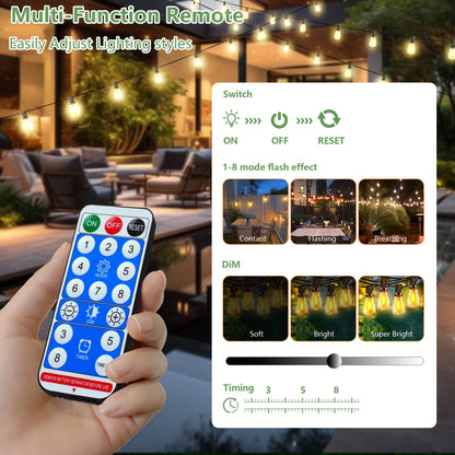 100FT Solar Outdoor String Lights IP65 Waterproof