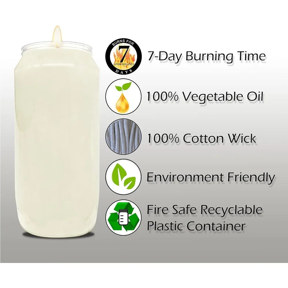 7-Day White Prayer Candles, 20-Pack - 6-Inch Tall Pillars