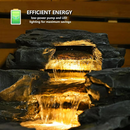 37 Liters Floor Standing 5-Level Rock Waterfall Fountain with LED Lights