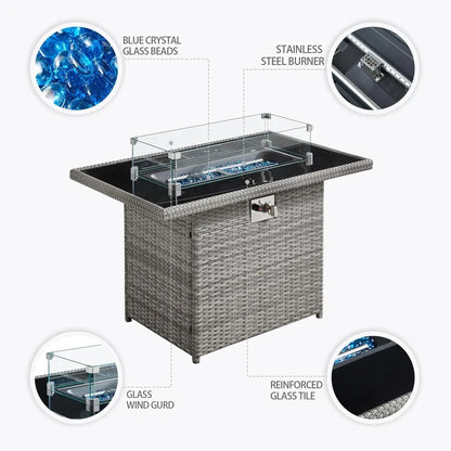 6-Piece Outdoor Patio Set with Fire Pit Table, 60000 BTU Propane Heater (Royal Blue)
