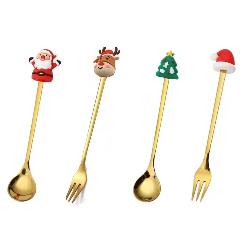 4Pcs Christmas Fork And Spoon Set Stainless Steel