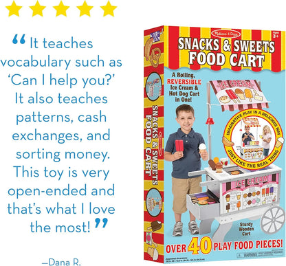 Wooden Snacks and Sweets Food Cart - 40+ Play Food pcs