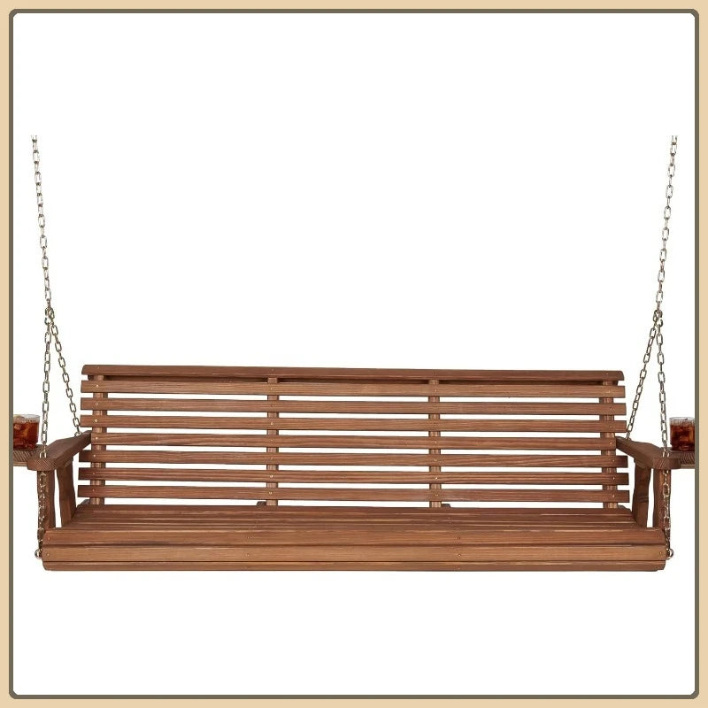 6FT Porch Swing, 700LB Capacity, Cup Holders, Treated Pine, USA Made