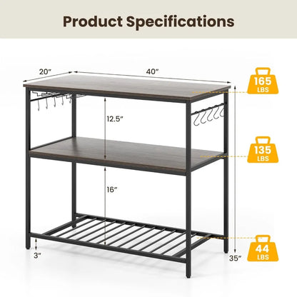 Kitchen Island with 3 Tier Storage Shelves, 48 Inch Baker Rack