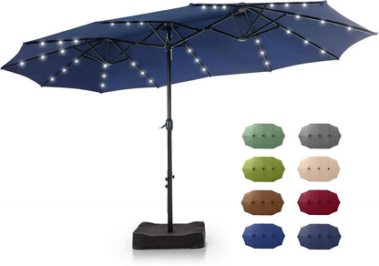15 ft Rectangle Patio Umbrella with Solar Lights and Base Included