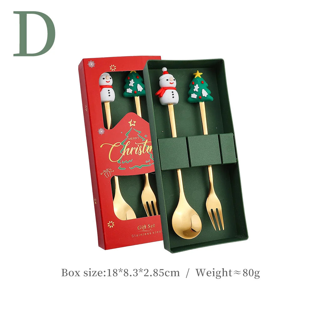 4Pcs Christmas Fork And Spoon Set Stainless Steel