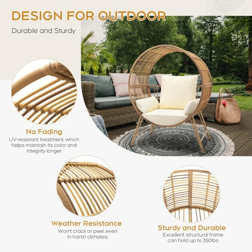 HOT-Outdoor Egg Chair, Oversized Wicker Patio Chairs With 6.69'' Cushions, 350LBS Capacity